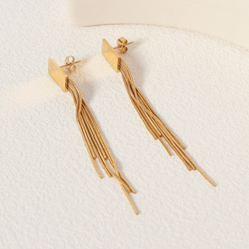 Eye Catching Modern Gold Drop Tassel Earrings in Stainless Steel