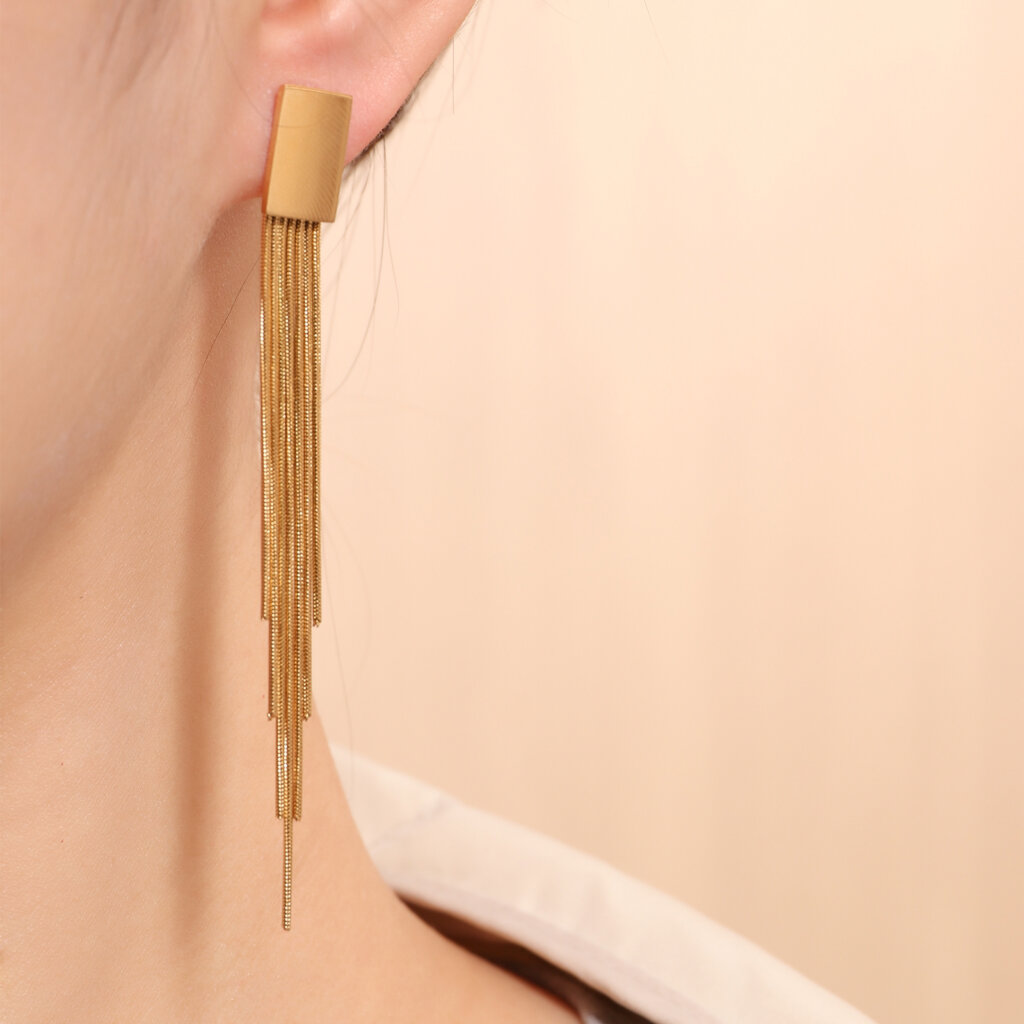 Eye Catching Modern Gold Drop Tassel Earrings in Stainless Steel