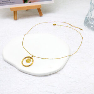 Minimalist Geometric Gold Round Pendant Necklaces Stainless Steel