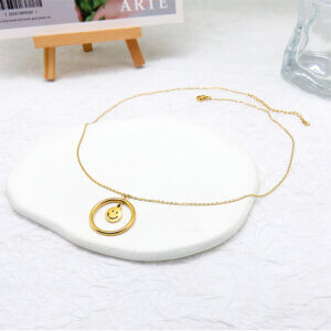 Minimalist Geometric Gold Round Pendant Necklaces Stainless Steel