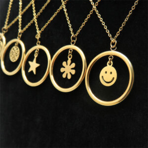 Minimalist Geometric Gold Round Pendant Necklaces Stainless Steel