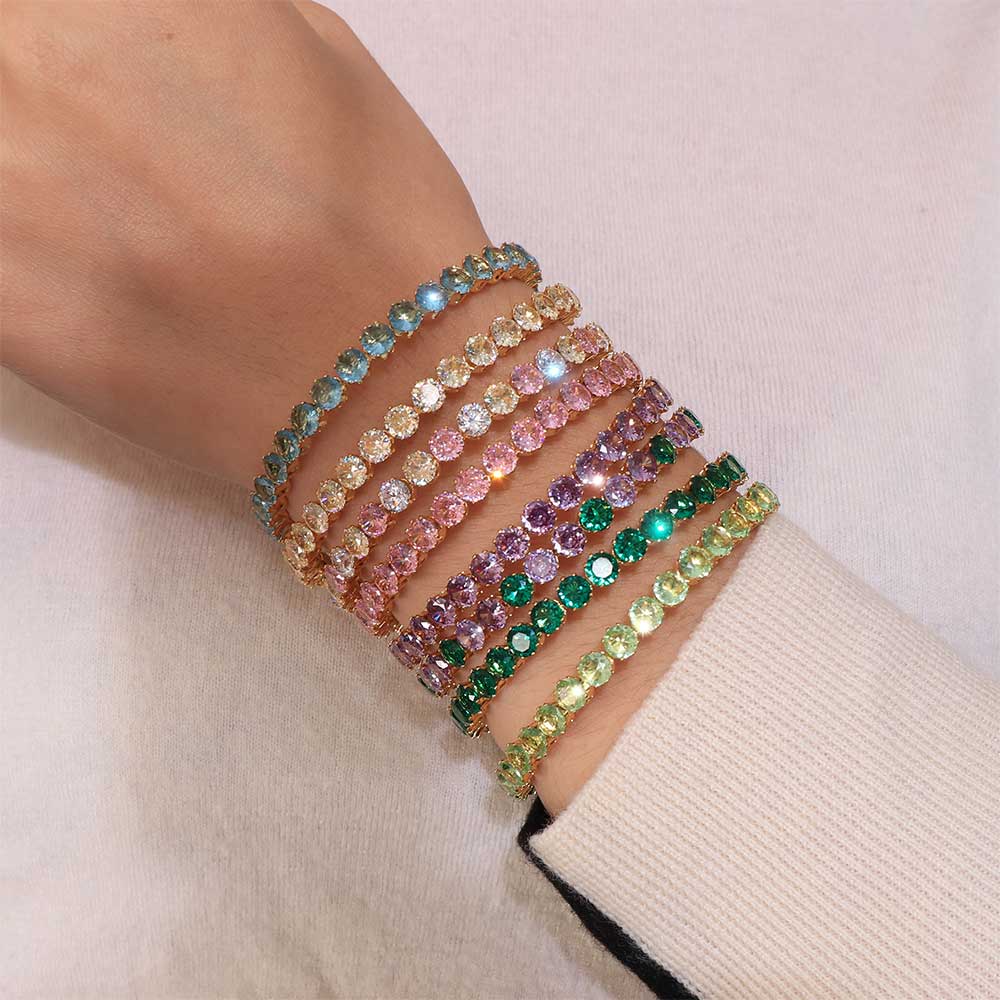 Stunning Stainless Steel Gold Cubic Zirconia Bangles with Multicolor