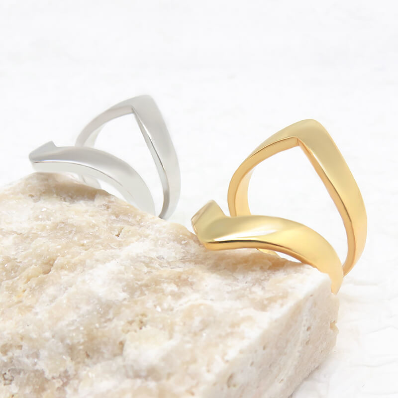 Elegant Double Layer Open Band Rings in Stunning Geometric Designs