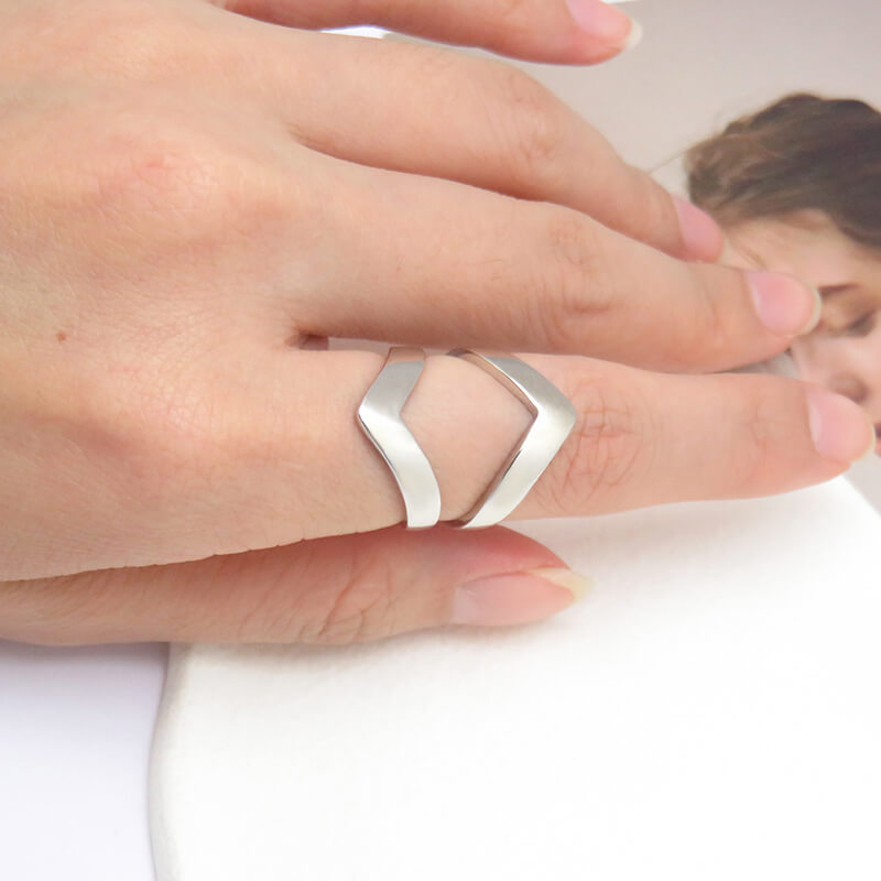 Elegant Double Layer Open Band Rings in Stunning Geometric Designs