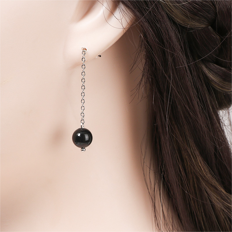 Elegant Black Agate and Moonstone Stainless Steel Dangle Earrings