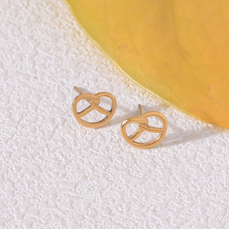 Whimsical Gold Plated Stainless Steel Pretzel Earrings