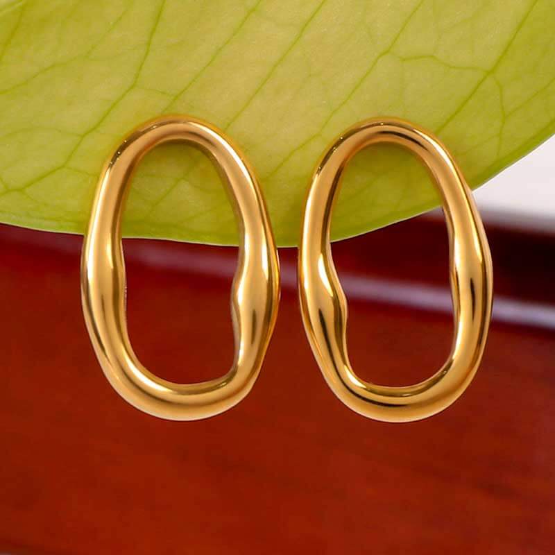 Artistic Minimalist Stainless Steel Gold Oval Stud Earrings