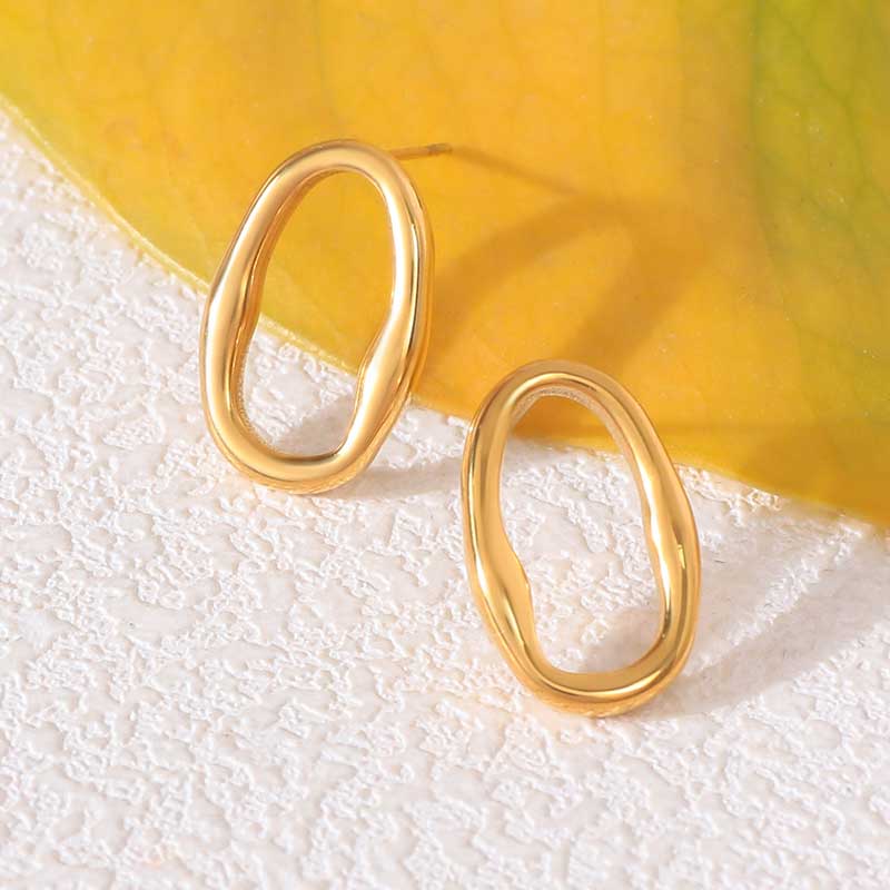 Artistic Minimalist Stainless Steel Gold Oval Stud Earrings