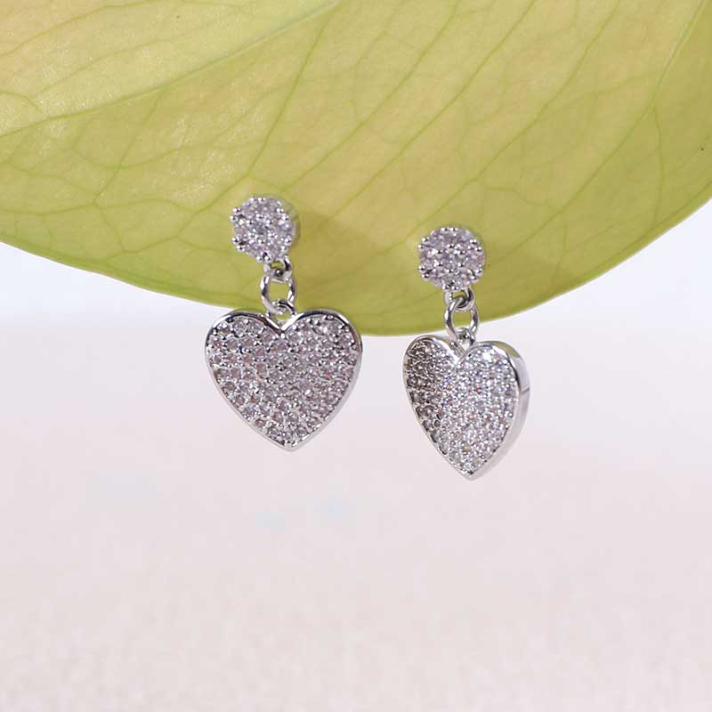 Sparkling Copper Heart Shaped Cubic Zirconia Earrings