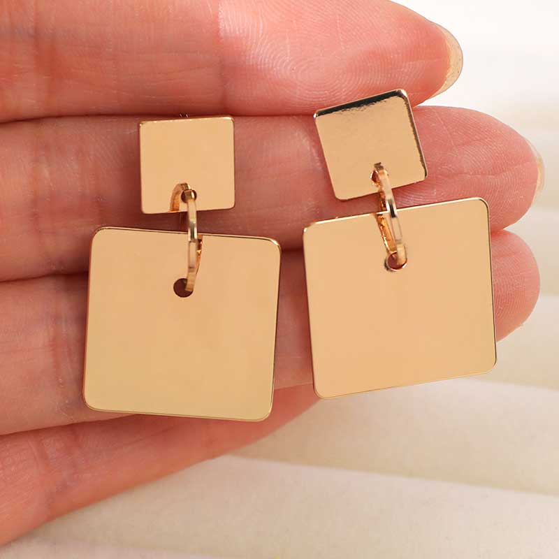 Elegant Copper Double Square Geometric Gold Earrings