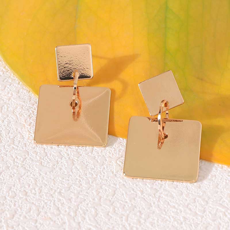 Elegant Copper Double Square Geometric Gold Earrings