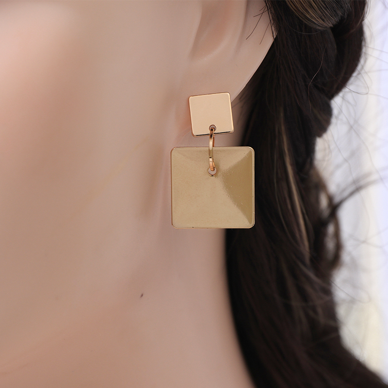 Elegant Copper Double Square Geometric Gold Earrings