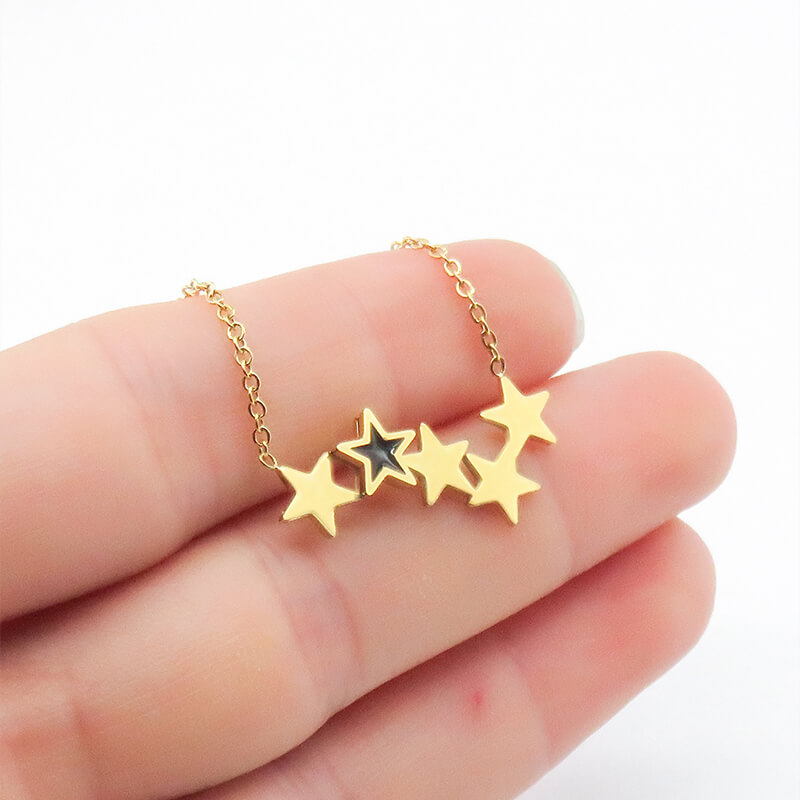 Modern Stainless Steel Star Necklace in Gold and Rhodium Plating