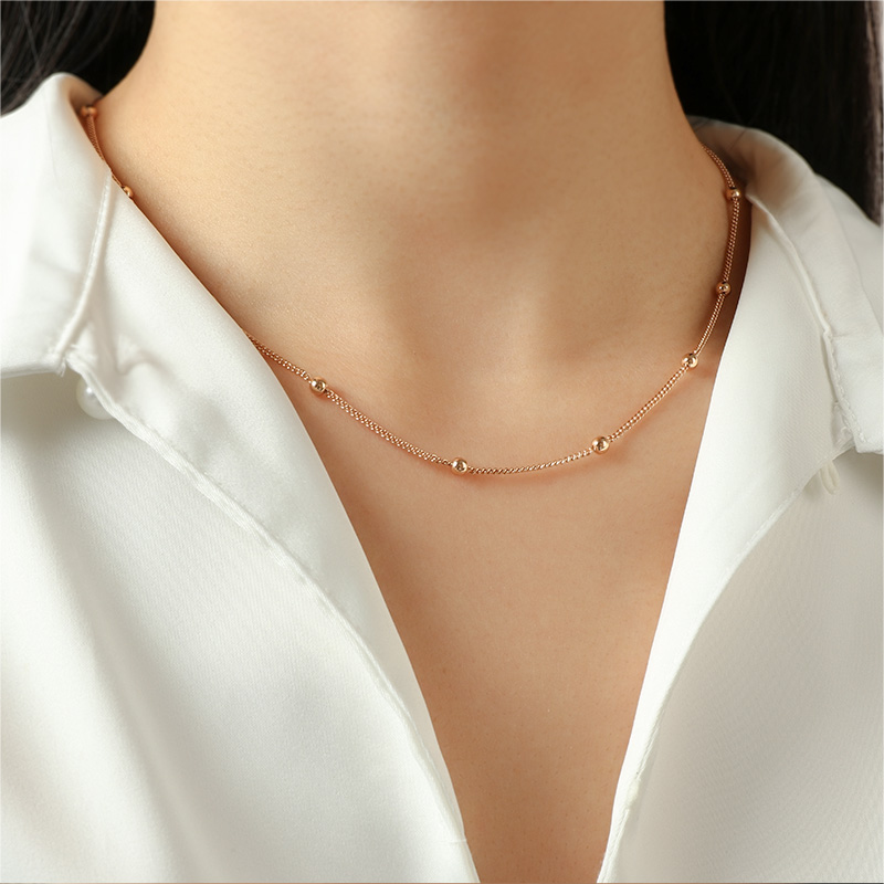 Minimalist Copper Dainty Bead Necklace in Gold or Silver Tone