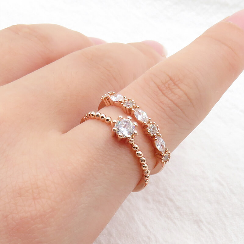 Minimalist Rose Gold Plated Cubic Zirconia Ring with Double Band Design