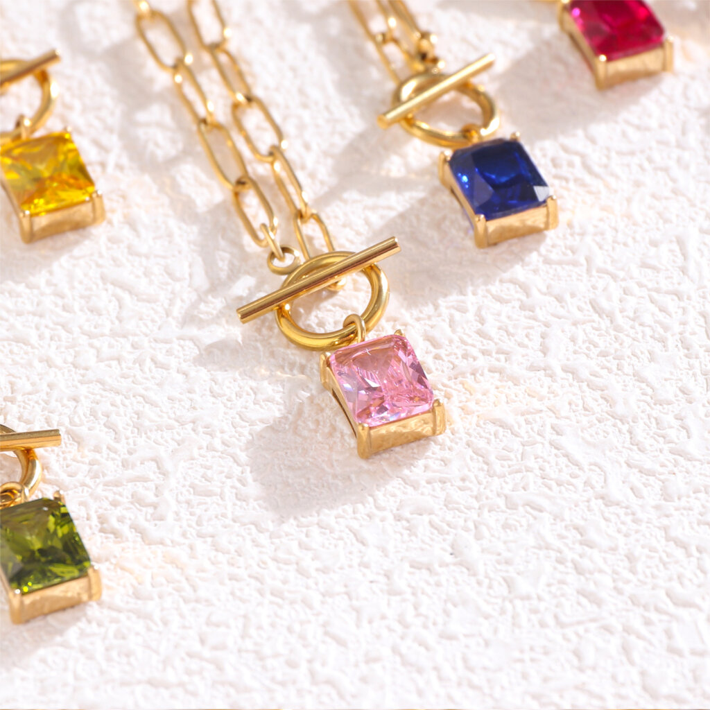 18K Gold-Plated Birthstone Necklace Collection with Cubic Zirconia Stones