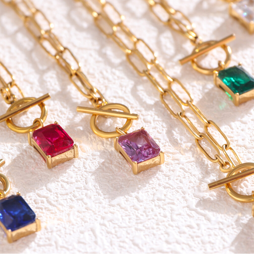 18K Gold-Plated Birthstone Necklace Collection with Cubic Zirconia Stones