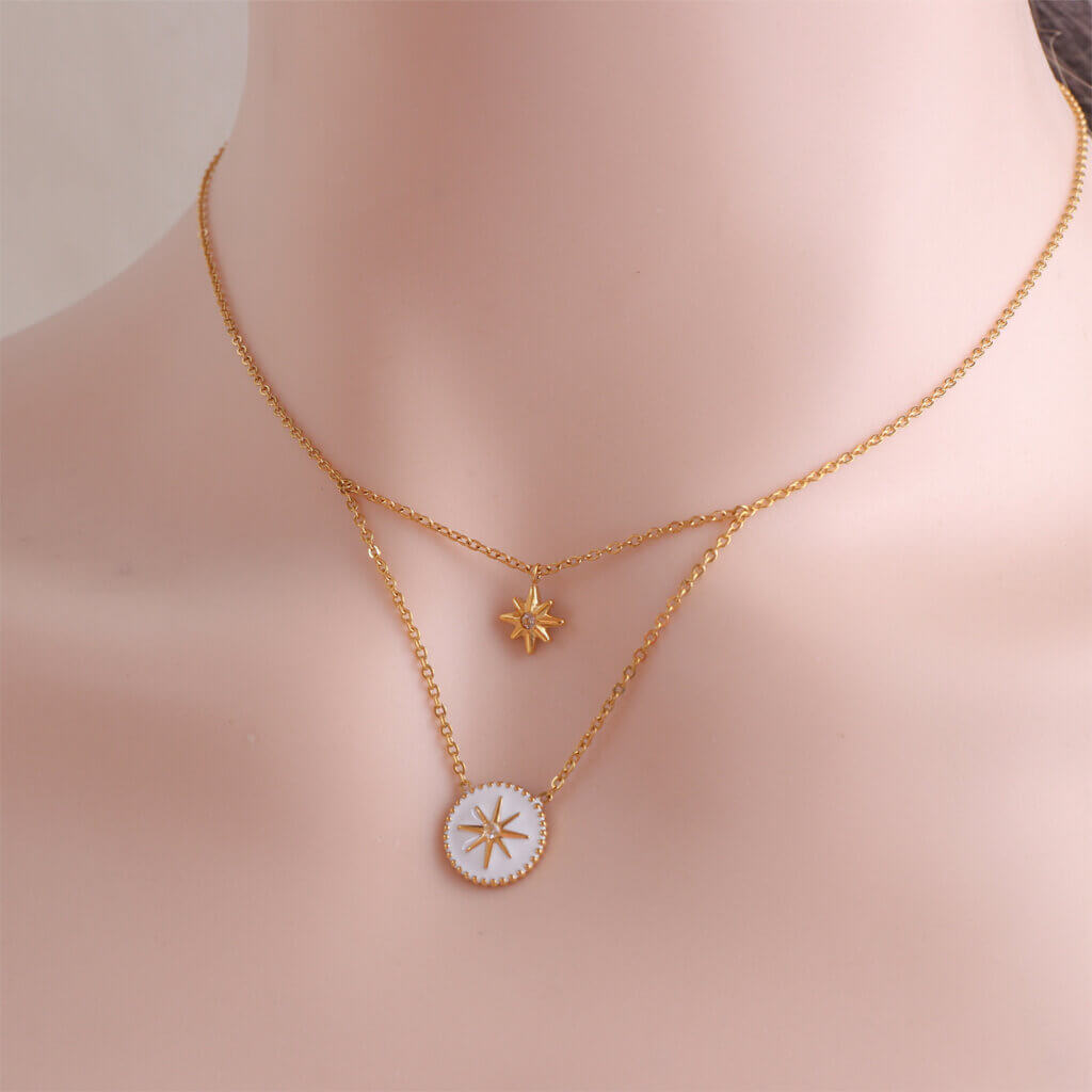 Elegant Stainless Steel Enamel Star Necklace with CZ Accent