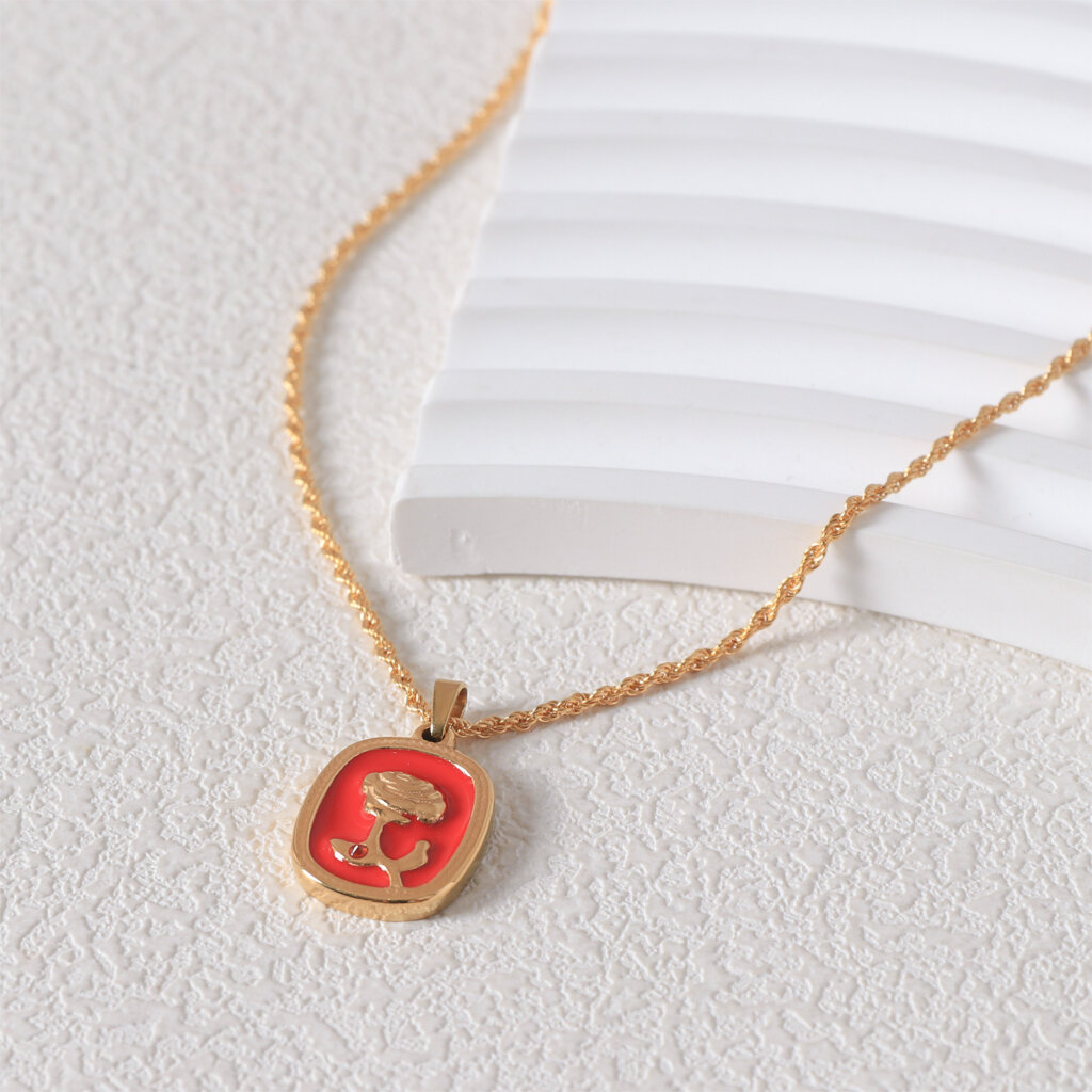 Chic 18K Gold Plated Rose Pendant Necklace in Vibrant Enamel Colors