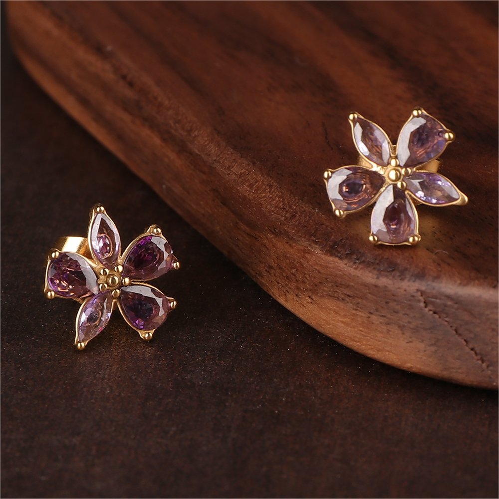 Sparkling 18K Gold Plated Cubic Zirconia Flower Earrings