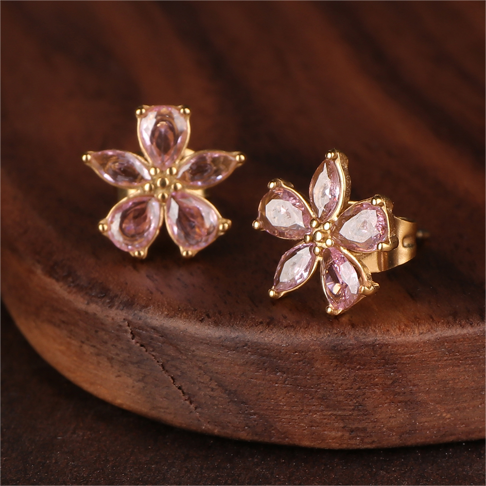 Sparkling 18K Gold Plated Cubic Zirconia Flower Earrings