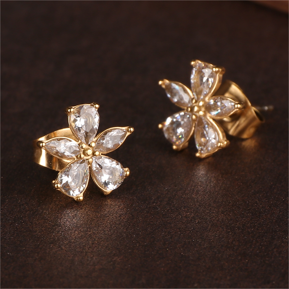 Sparkling 18K Gold Plated Cubic Zirconia Flower Earrings