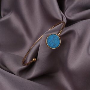 Elegant Natural Stone 18K Gold Plated Stainless Steel Bangle Bracelets