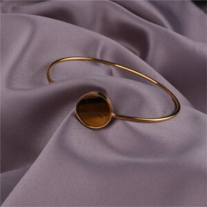 Elegant Natural Stone 18K Gold Plated Stainless Steel Bangle Bracelets
