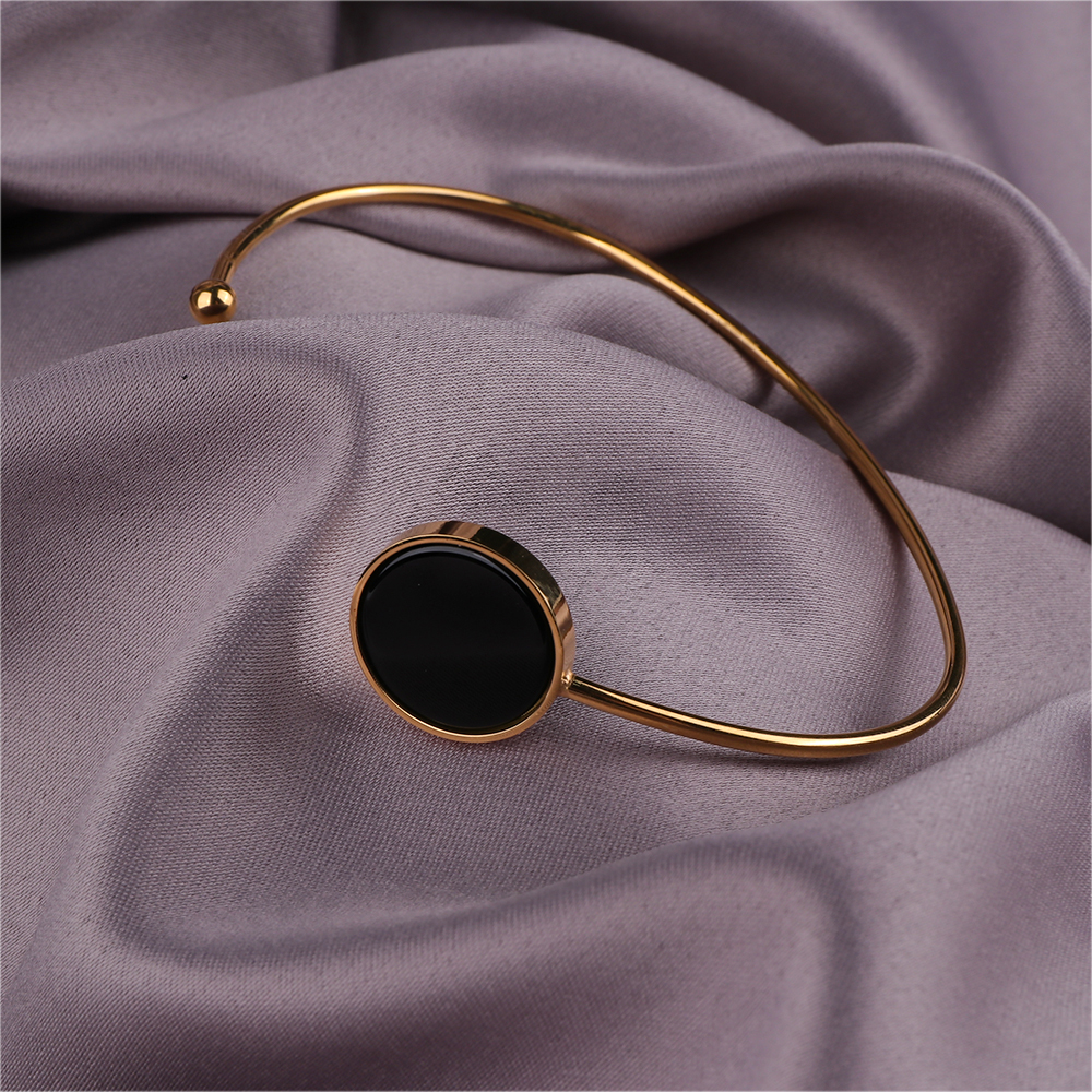 Elegant Natural Stone 18K Gold Plated Stainless Steel Bangle Bracelets