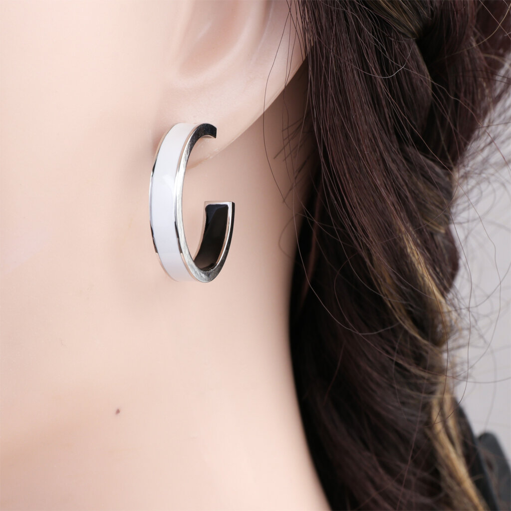Stylish Enamel Stainless Steel Square Edge Hoop Earrings