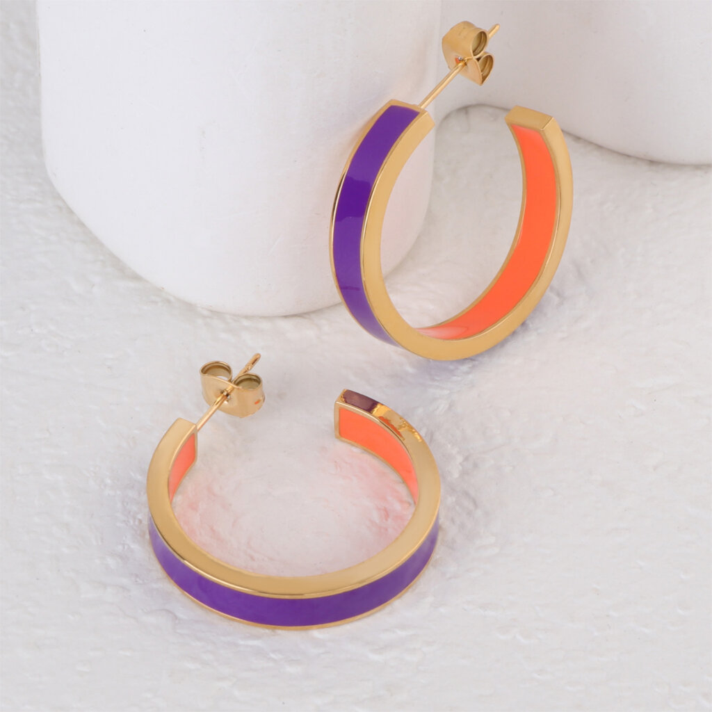 Vibrant 18K Gold Plated Stainless Steel Enamel Hoop Earrings
