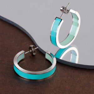 Justop Fashion Jewelry | The Return of Glossy Glam: Enamel Jewelry in Today’s Fashion World Modern Stainless Steel Half Hoop Earrings with Dual Blue Enamel