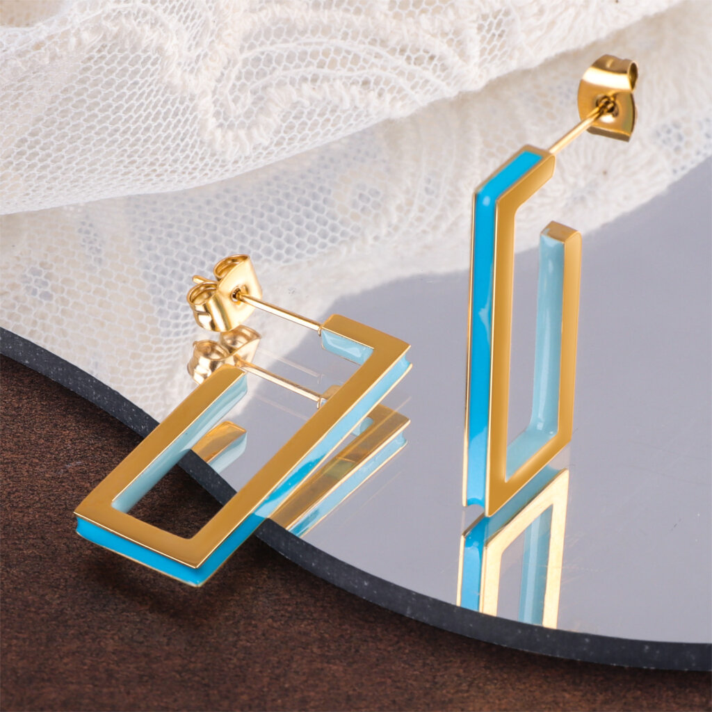 Minimalist Gold Geometric Earrings Featuring Ocean Wave Colors
