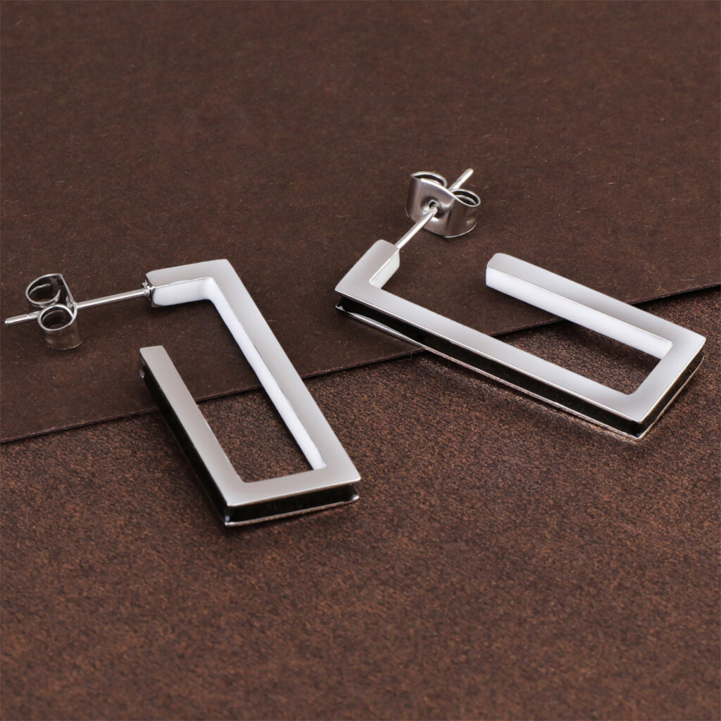 Modern Stainless Steel Enamel Geometric Rectangle Earrings