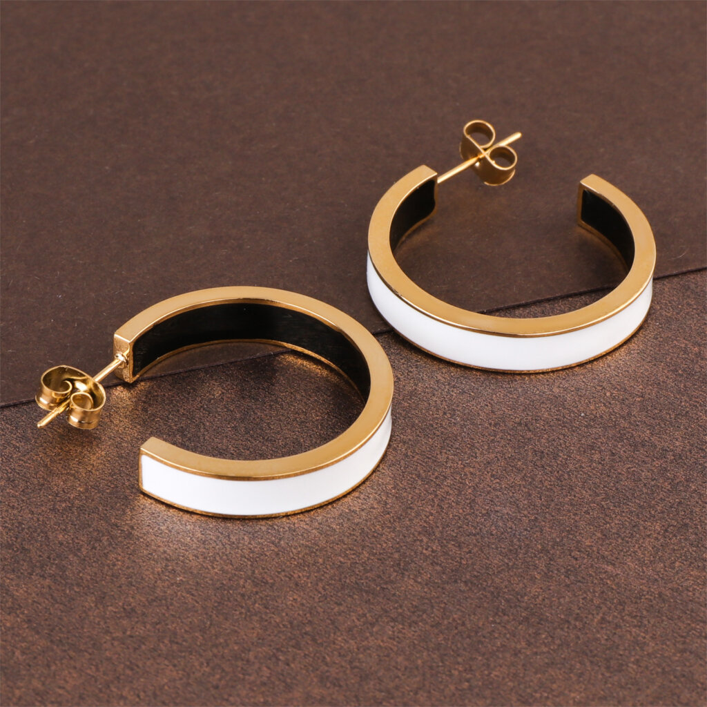 18K Gold Plated Stainless Steel Chunky Two Tone Hoop Earrings