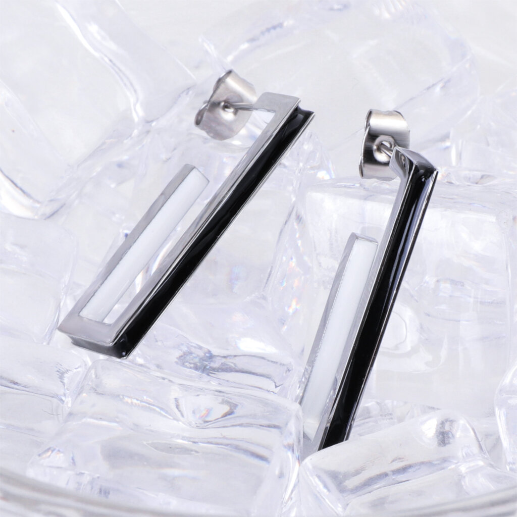 Modern Stainless Steel Enamel Geometric Rectangle Earrings
