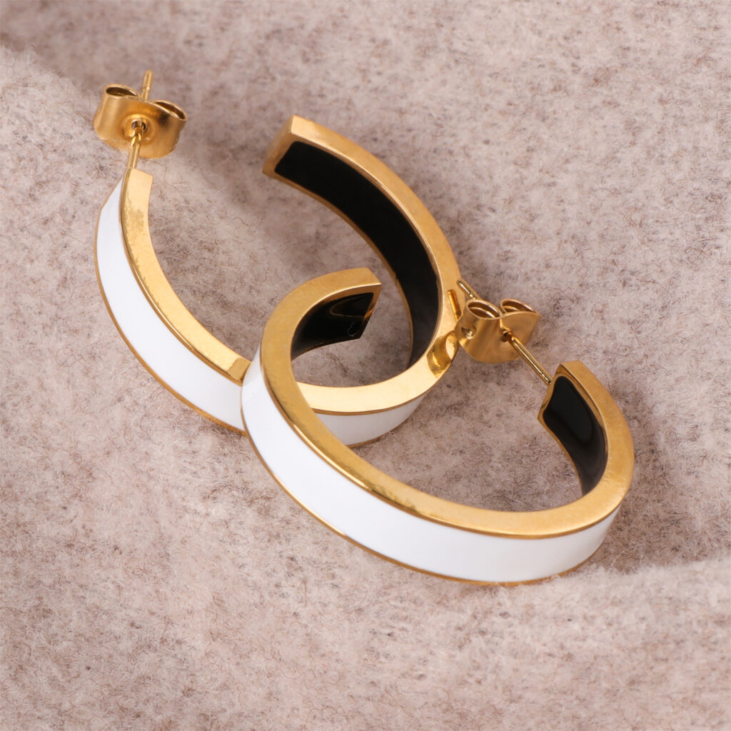 18K Gold Plated Stainless Steel Chunky Two Tone Hoop Earrings