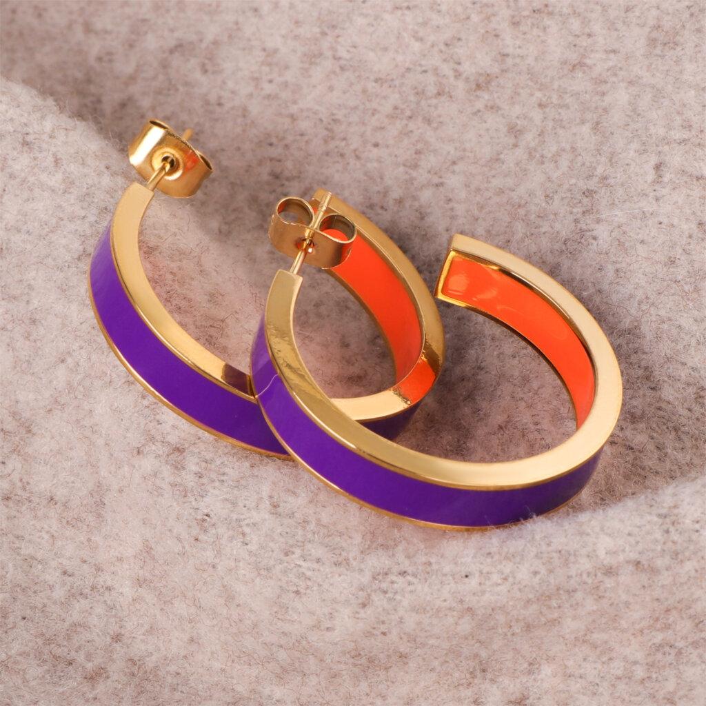 Vibrant 18K Gold Plated Stainless Steel Enamel Hoop Earrings