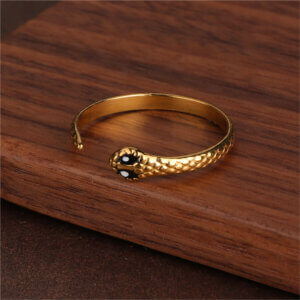 18K Gold Plated Stainless Steel Snake Ring Collection with Enamel Eyes
