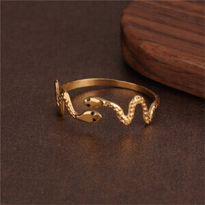 18K Gold Plated Stainless Steel Snake Ring Collection with Enamel Eyes