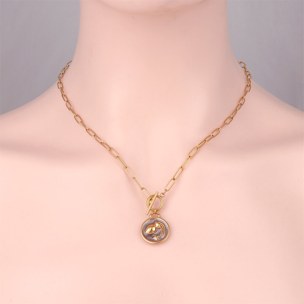 Aquarius Zodiac Sign Necklace in 18k Gold Plated Stainless Steel