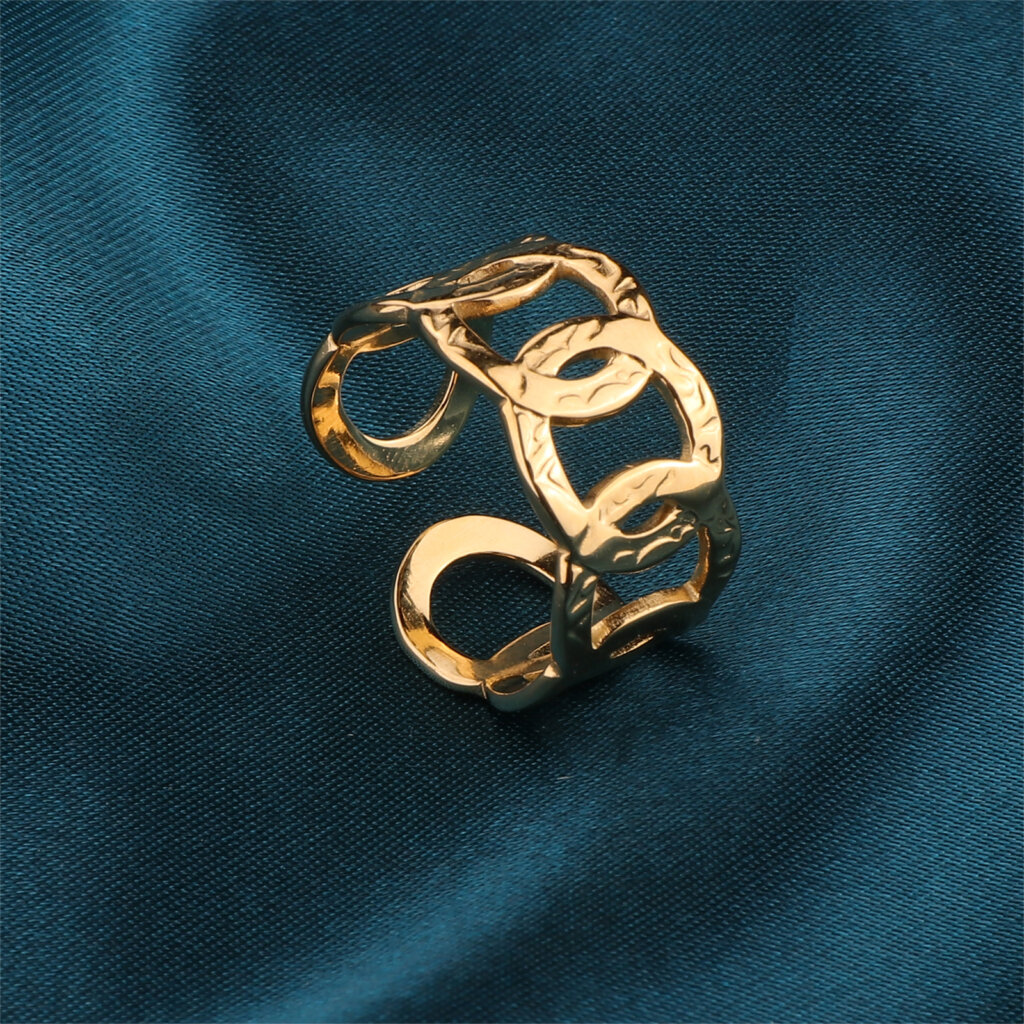 18K Gold Plated Stainless Steel Chain Link Open Band Ring