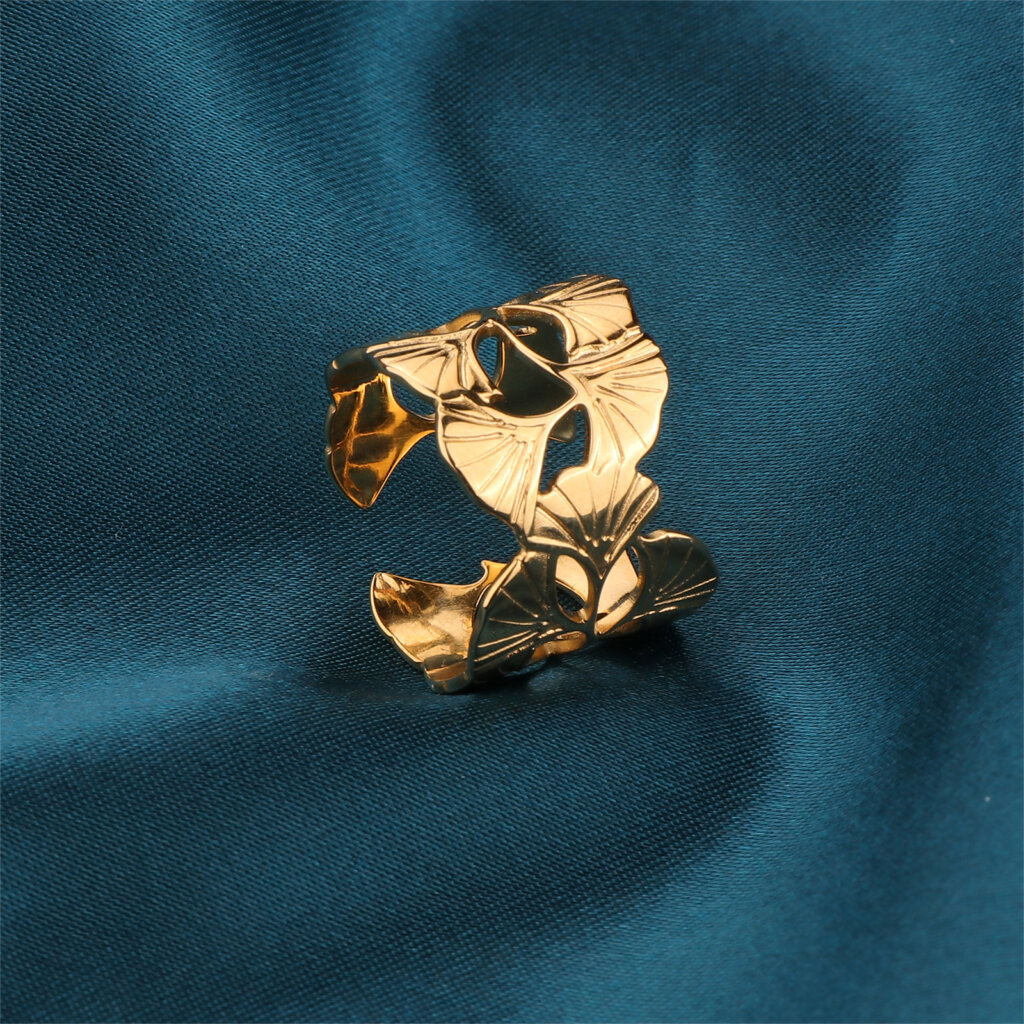 Elegant Ginkgo Leaf Ring in 18K Gold Plated Stainless Steel