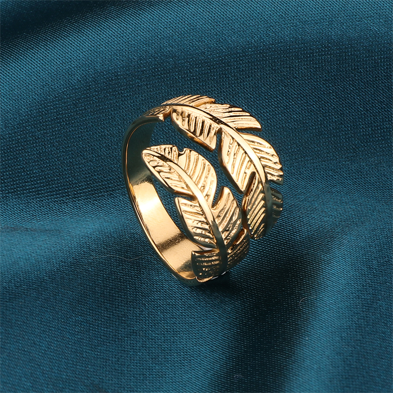 Dainty Nature Inspired Gold Leaf Ring in Stainless Steel