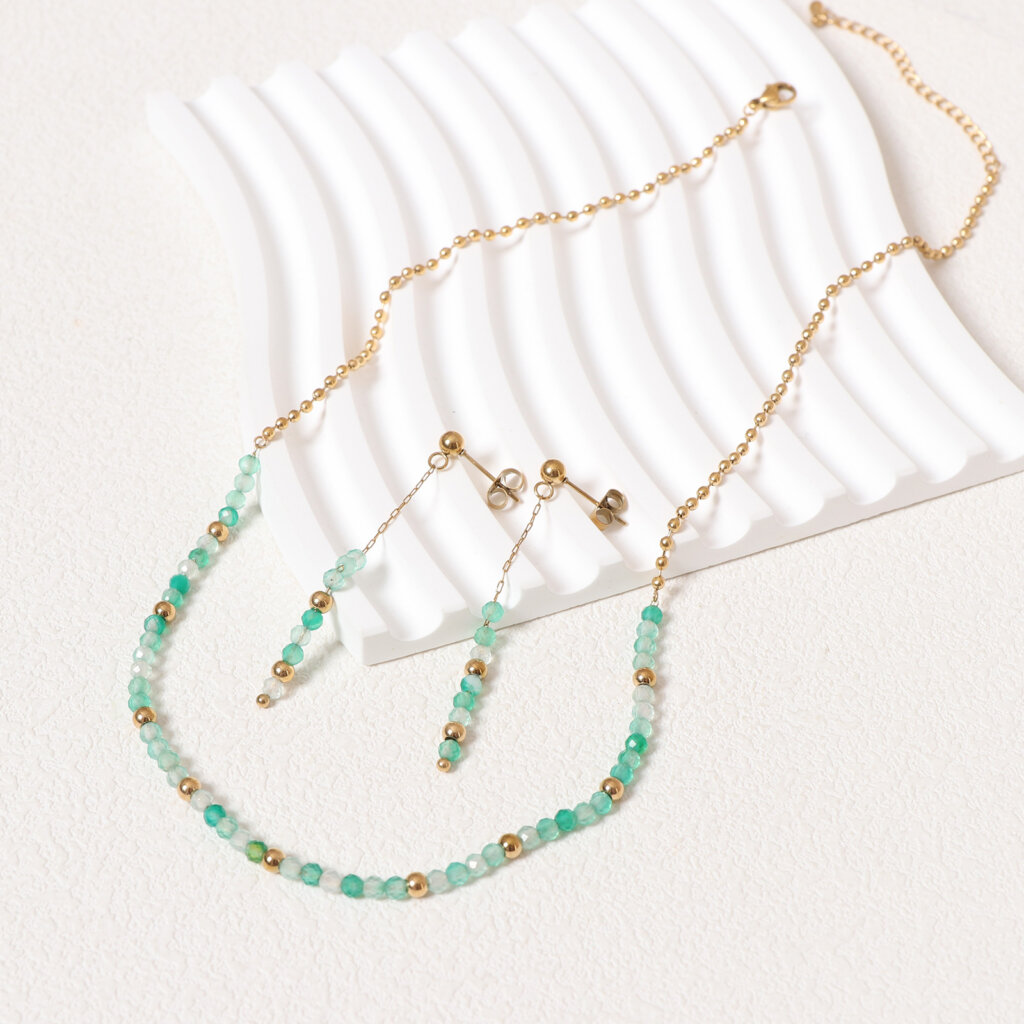 Exquisite 18K Gold Plated Stainless Steel Natural Stone Jewelry Sets