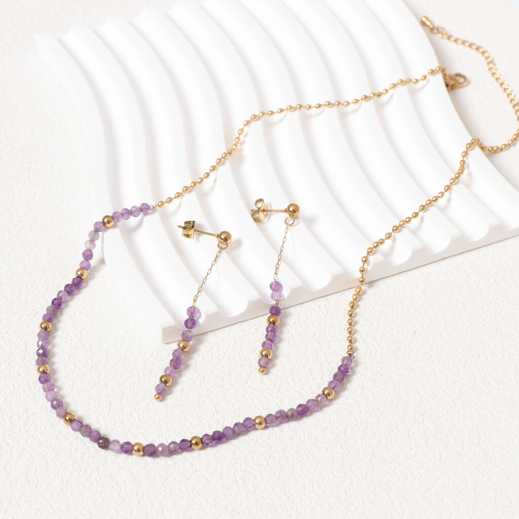 Exquisite 18K Gold Plated Stainless Steel Natural Stone Jewelry Sets