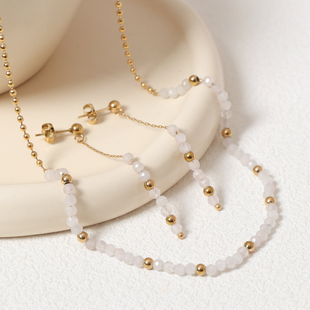 Exquisite 18K Gold Plated Stainless Steel Natural Stone Jewelry Sets