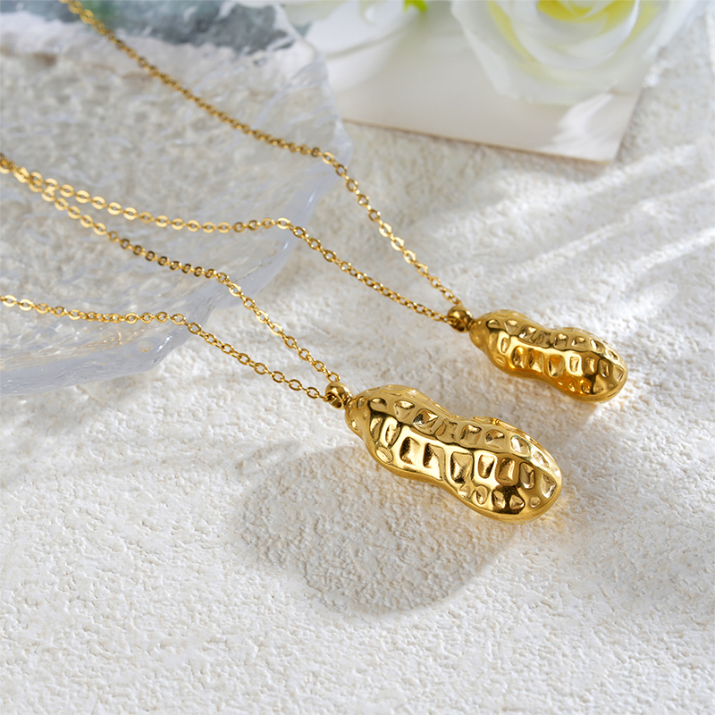 Statement 18K Gold Plated Stainless Steel Peanut Pendant Necklace