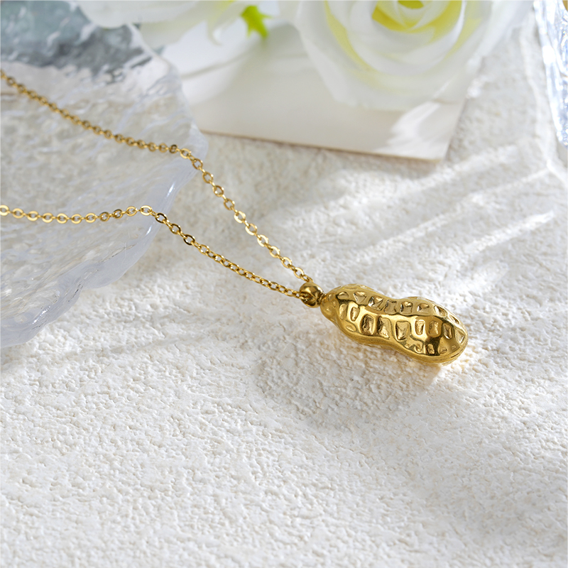 Statement 18K Gold Plated Stainless Steel Peanut Pendant Necklace