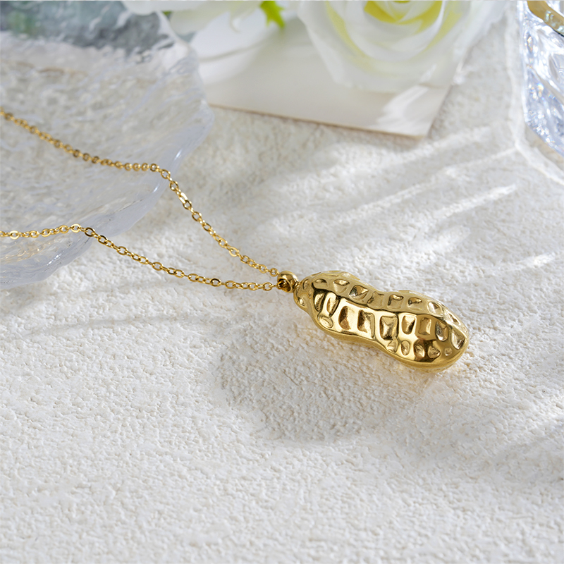 Statement 18K Gold Plated Stainless Steel Peanut Pendant Necklace